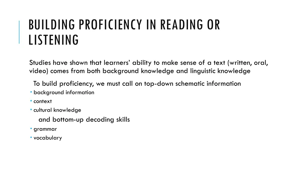 building proficiency in reading or listening