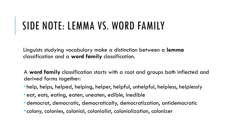 side note lemma vs word family 1