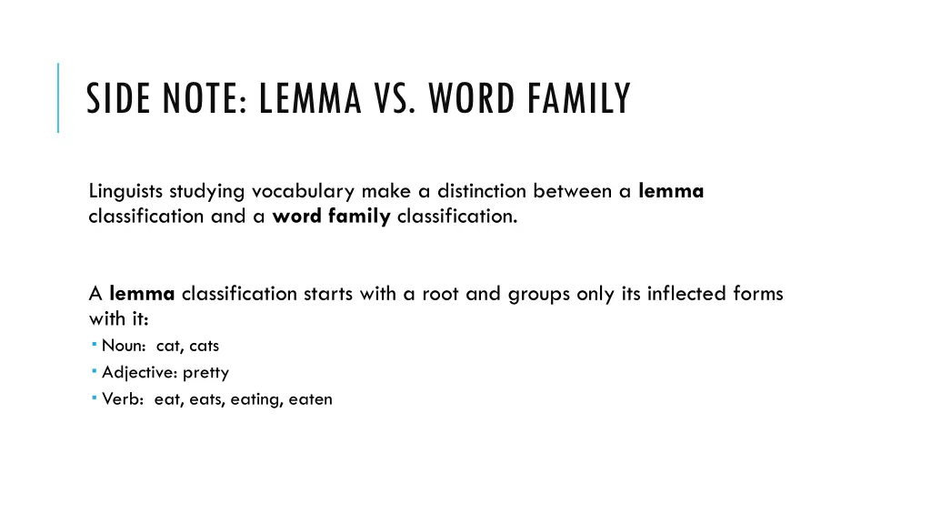 side note lemma vs word family