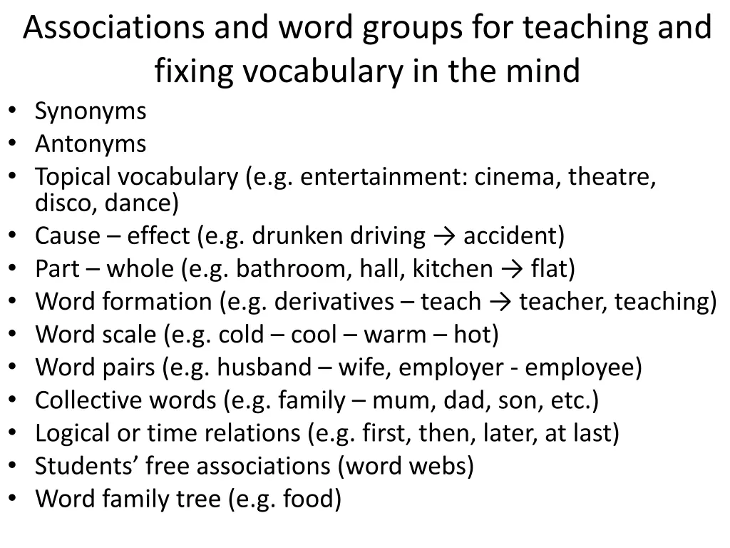 associations and word groups for teaching