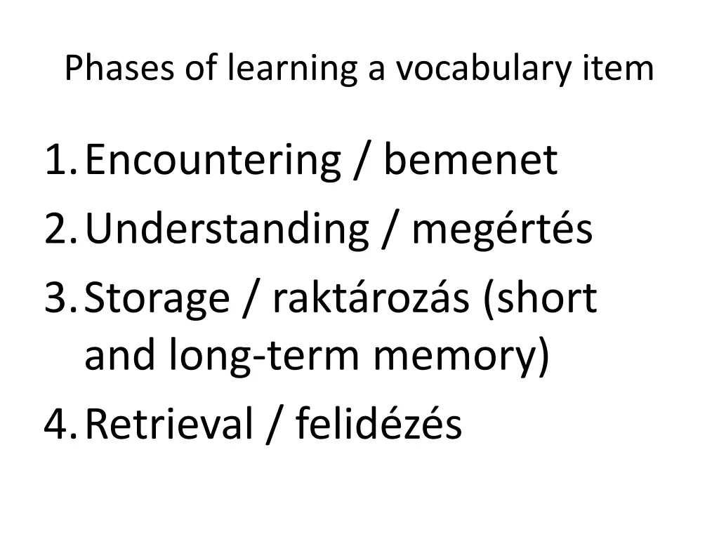 phases of learning a vocabulary item