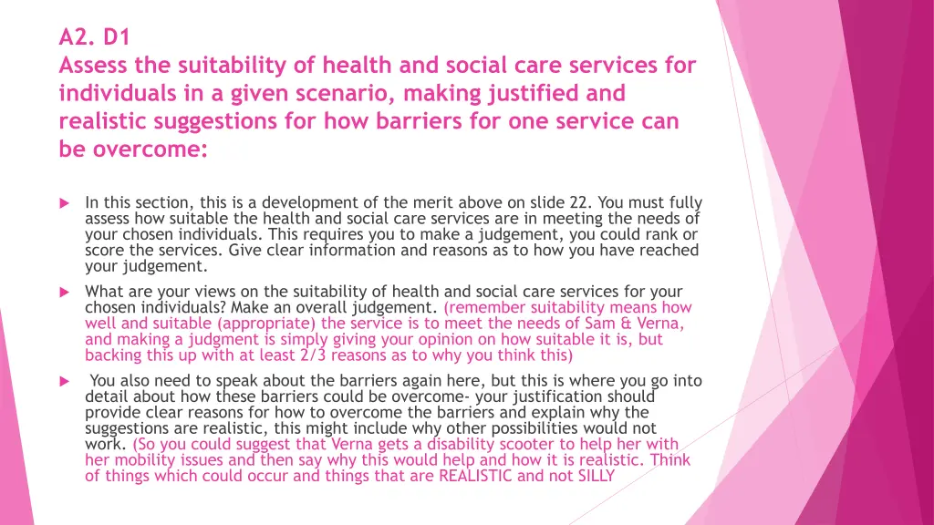 a2 d1 assess the suitability of health and social