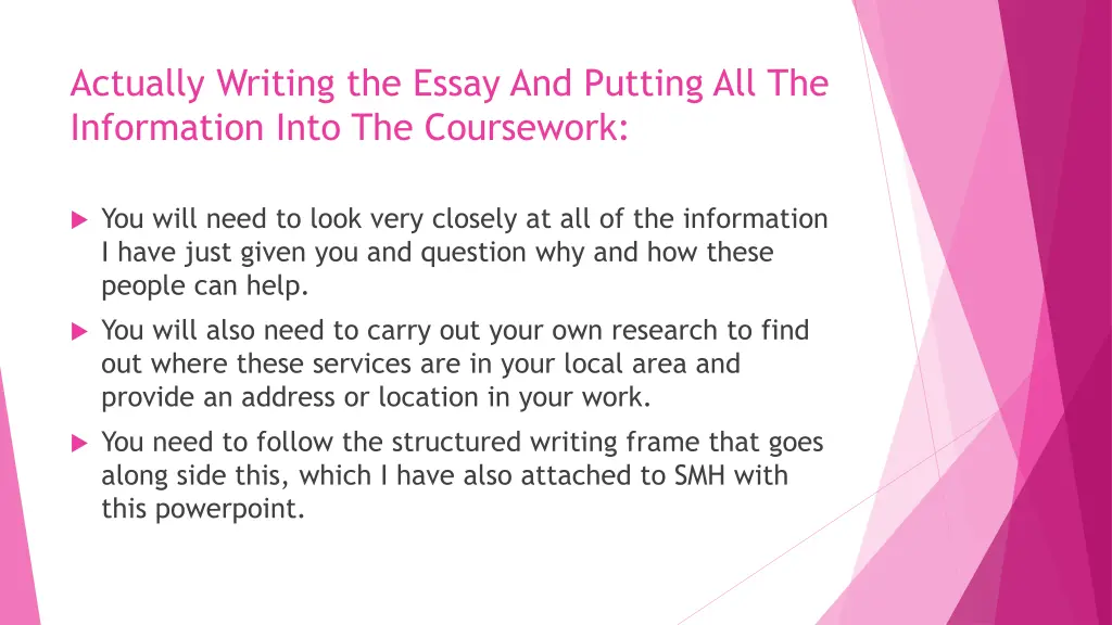 actually writing the essay and putting