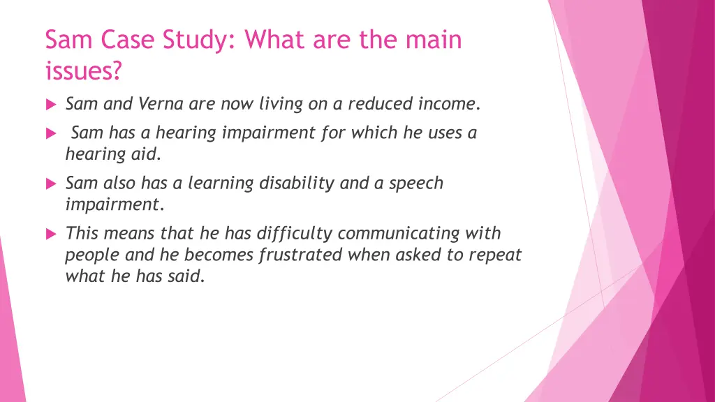 sam case study what are the main issues