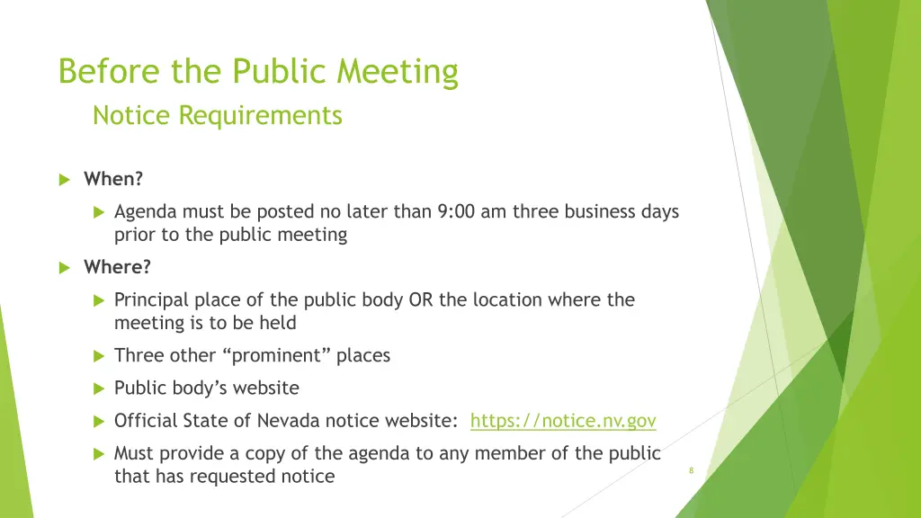 before the public meeting notice requirements