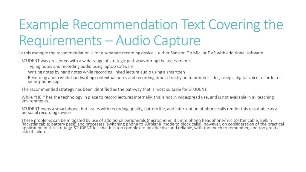 example recommendation text covering 1