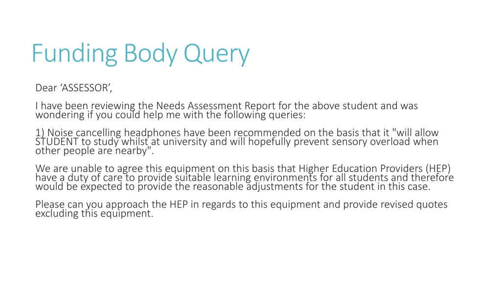 funding body query