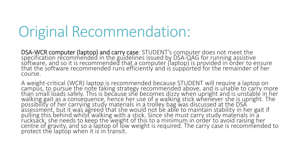 original recommendation