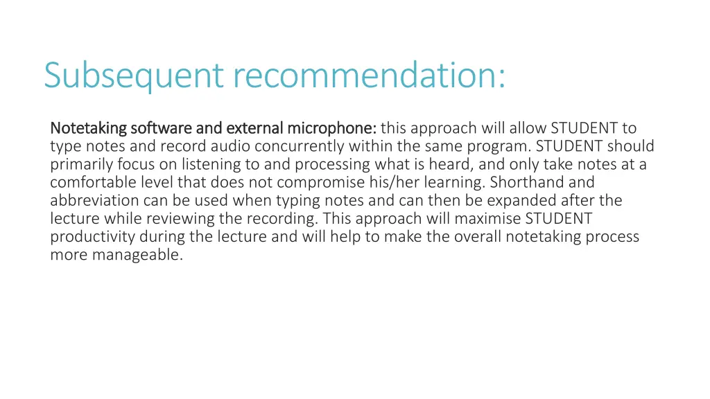 subsequent recommendation