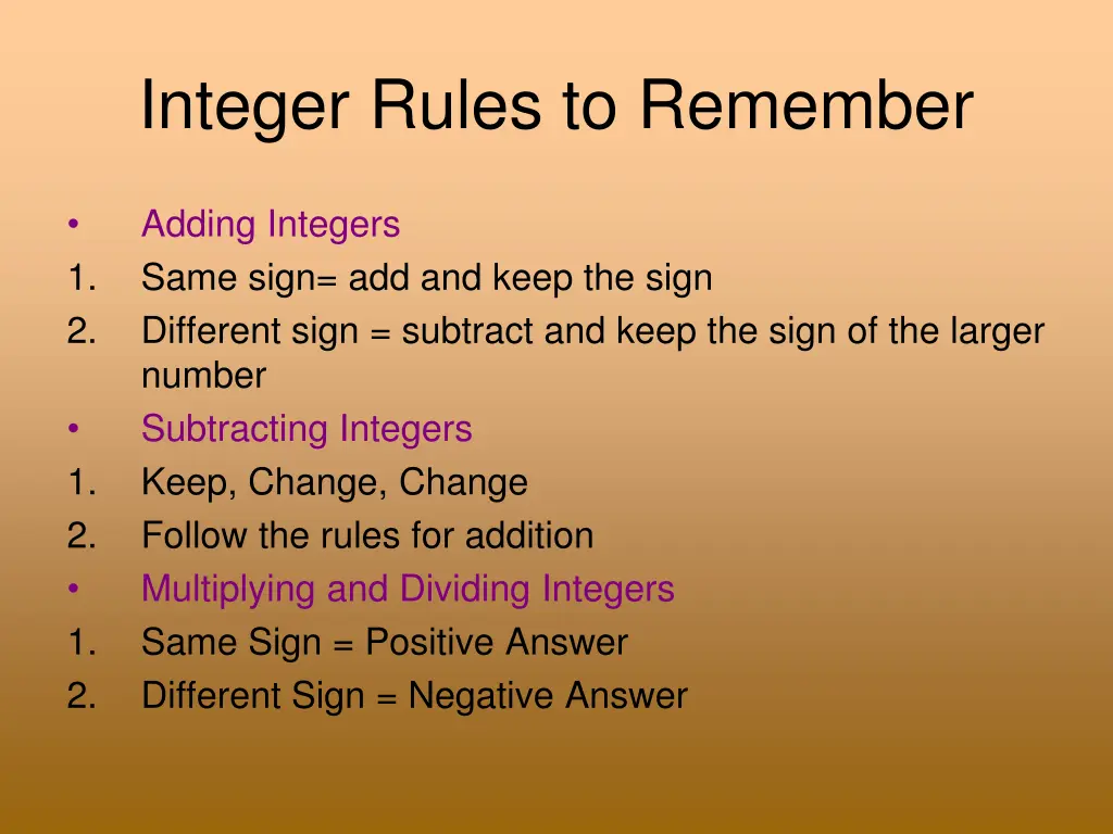 integer rules to remember