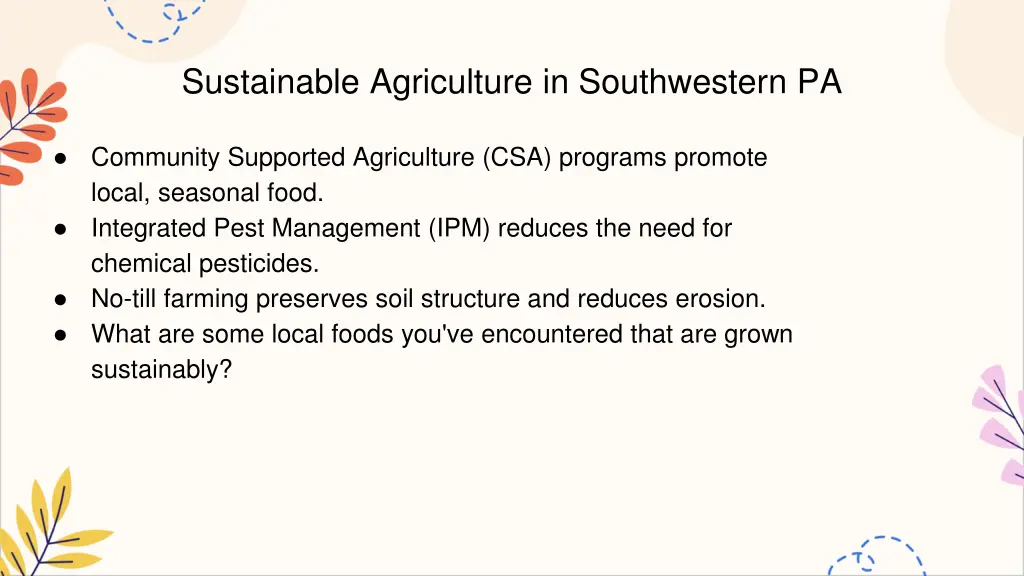 sustainable agriculture in southwestern pa