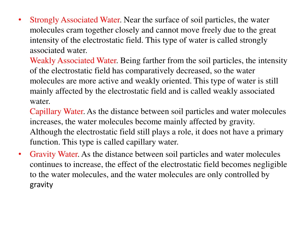 strongly associated water near the surface
