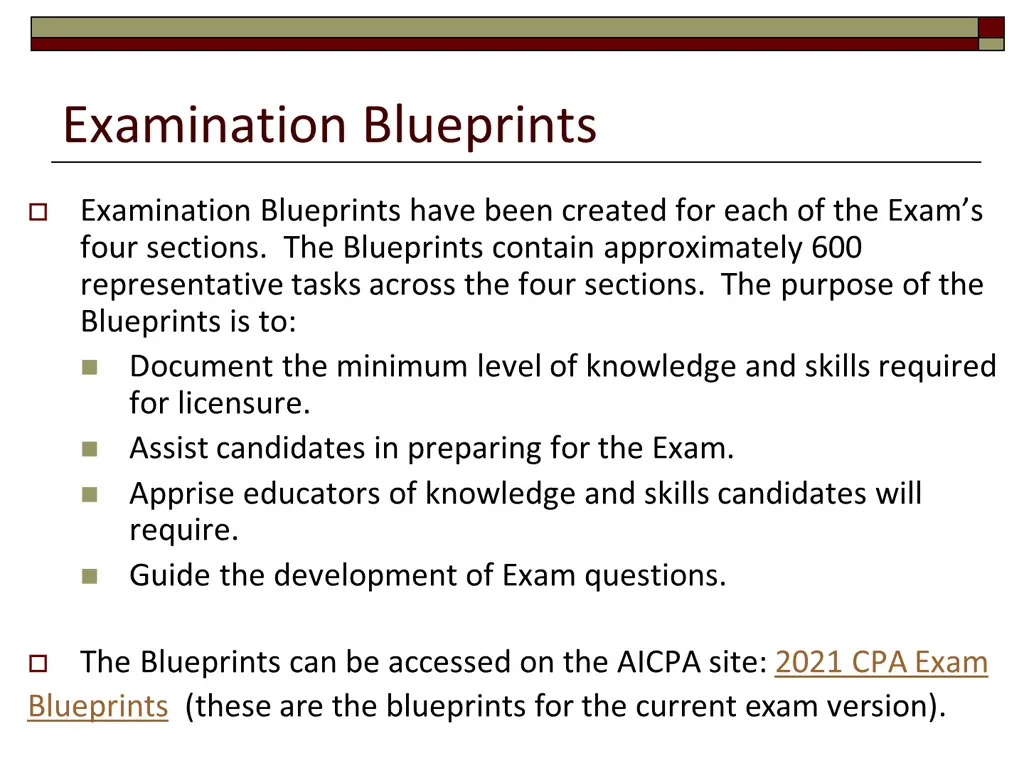 examination blueprints