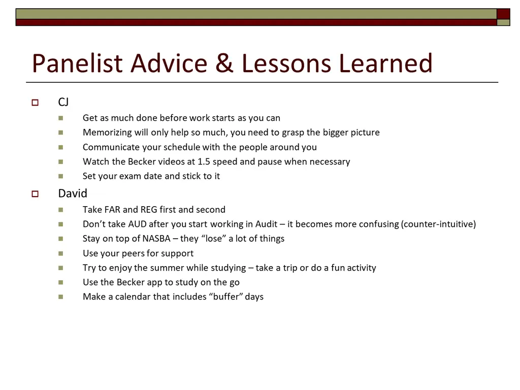 panelist advice lessons learned