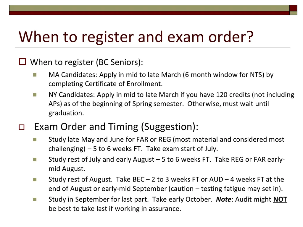 when to register and exam order