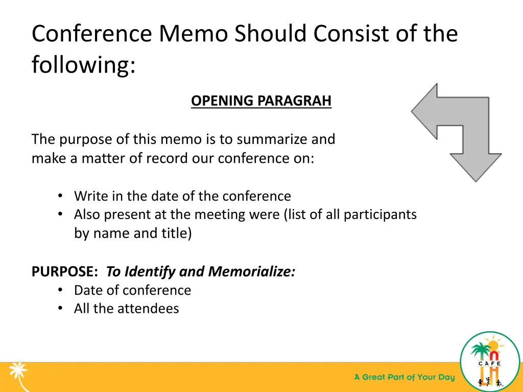 conference memo should consist of the following 1