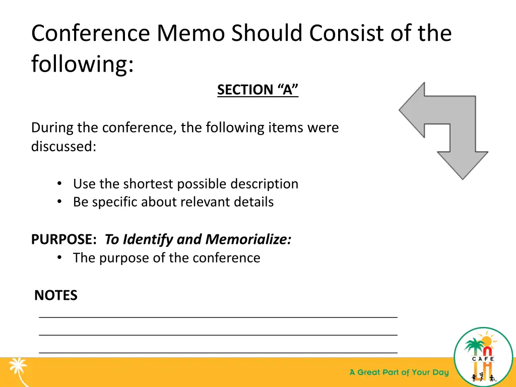 conference memo should consist of the following 2