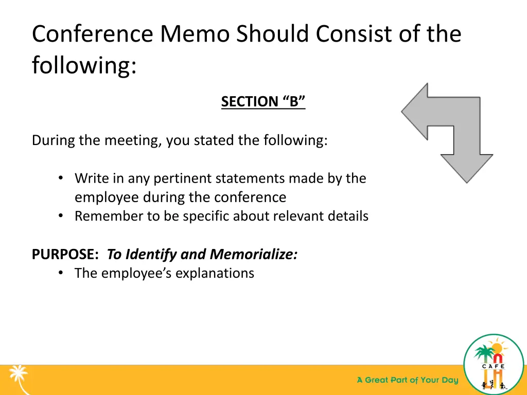 conference memo should consist of the following 3