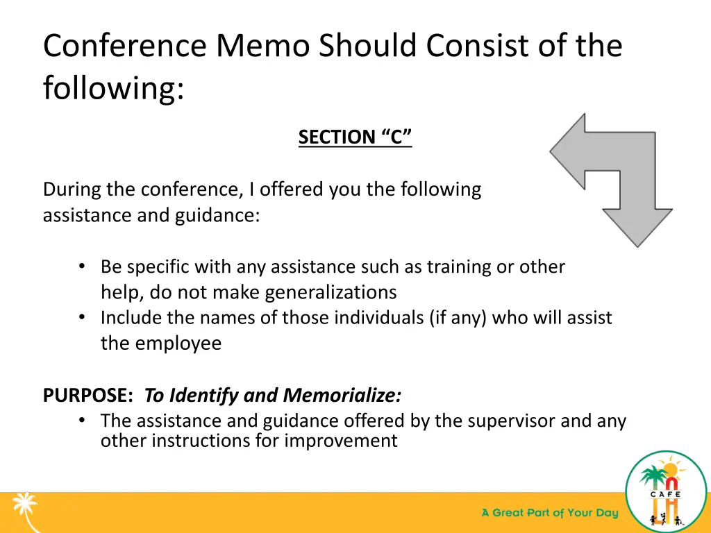 conference memo should consist of the following 4