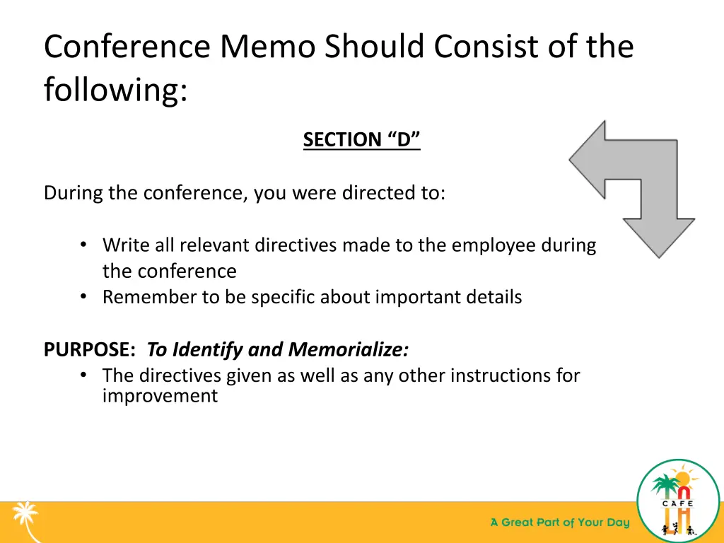 conference memo should consist of the following 5