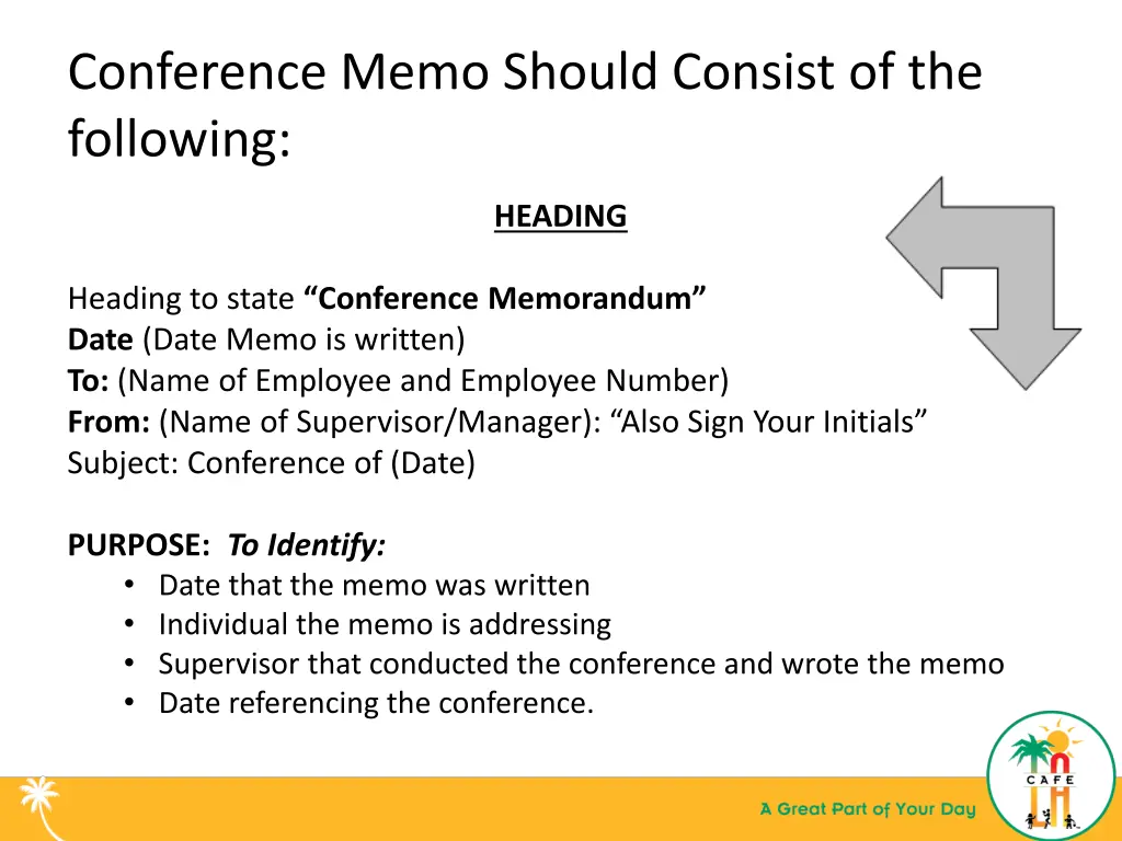 conference memo should consist of the following