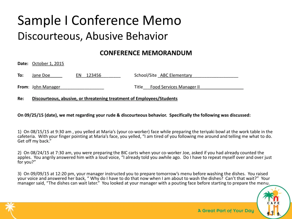 sample i conference memo discourteous abusive