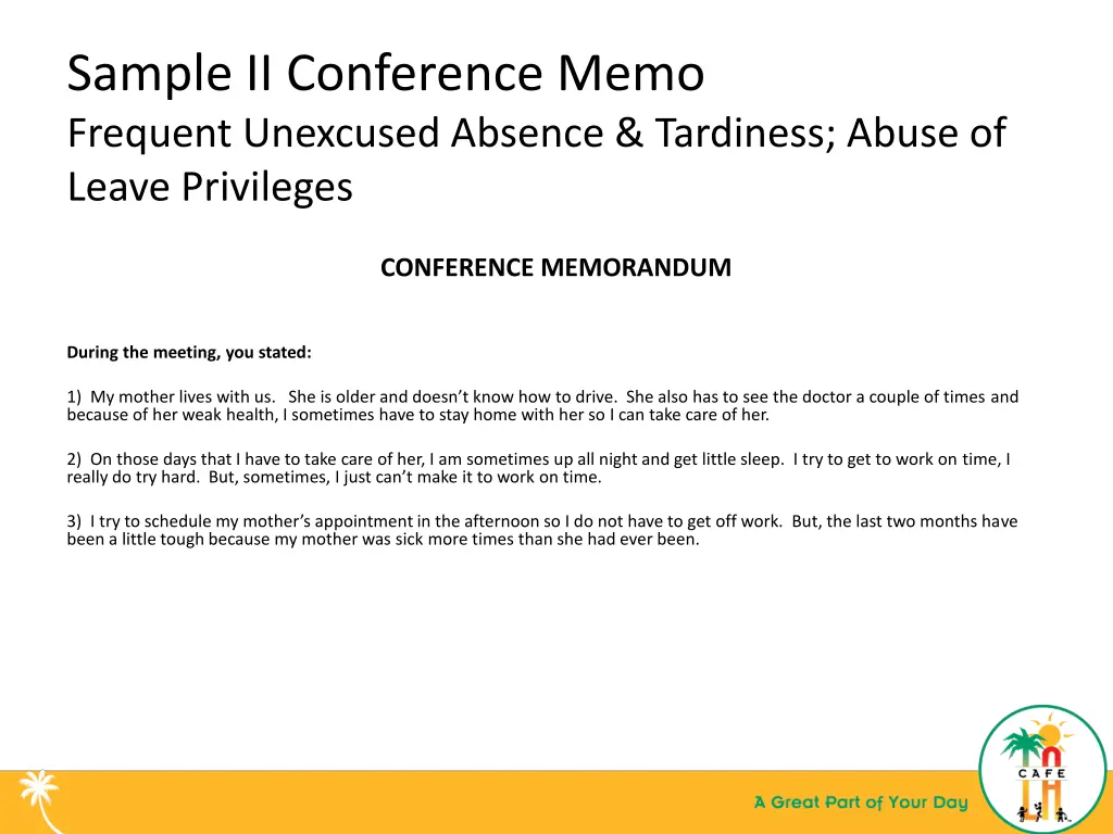 sample ii conference memo frequent unexcused 1