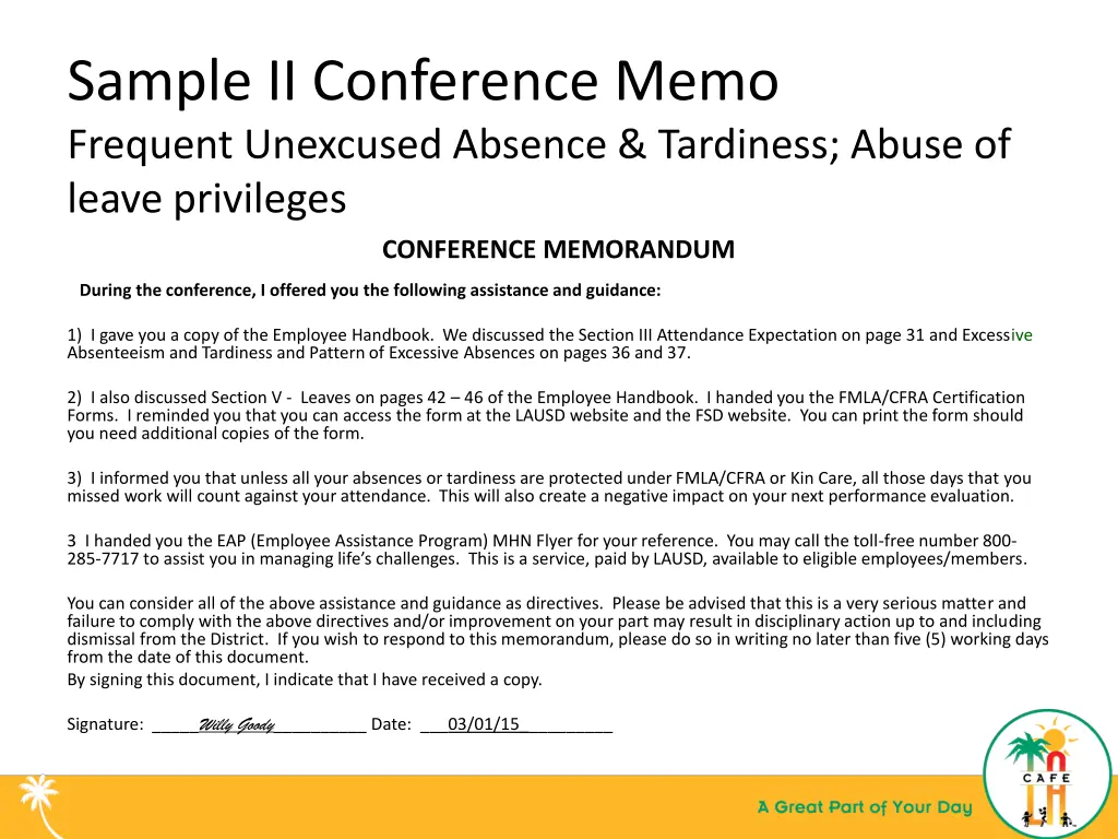 sample ii conference memo frequent unexcused 2