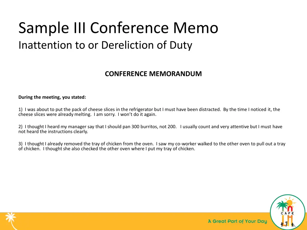 sample iii conference memo inattention 1