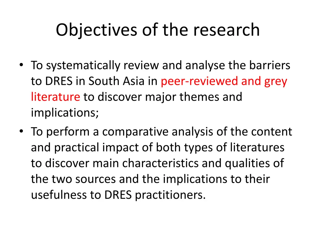 objectives of the research