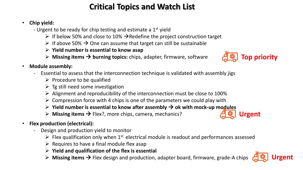 critical topics and watch list