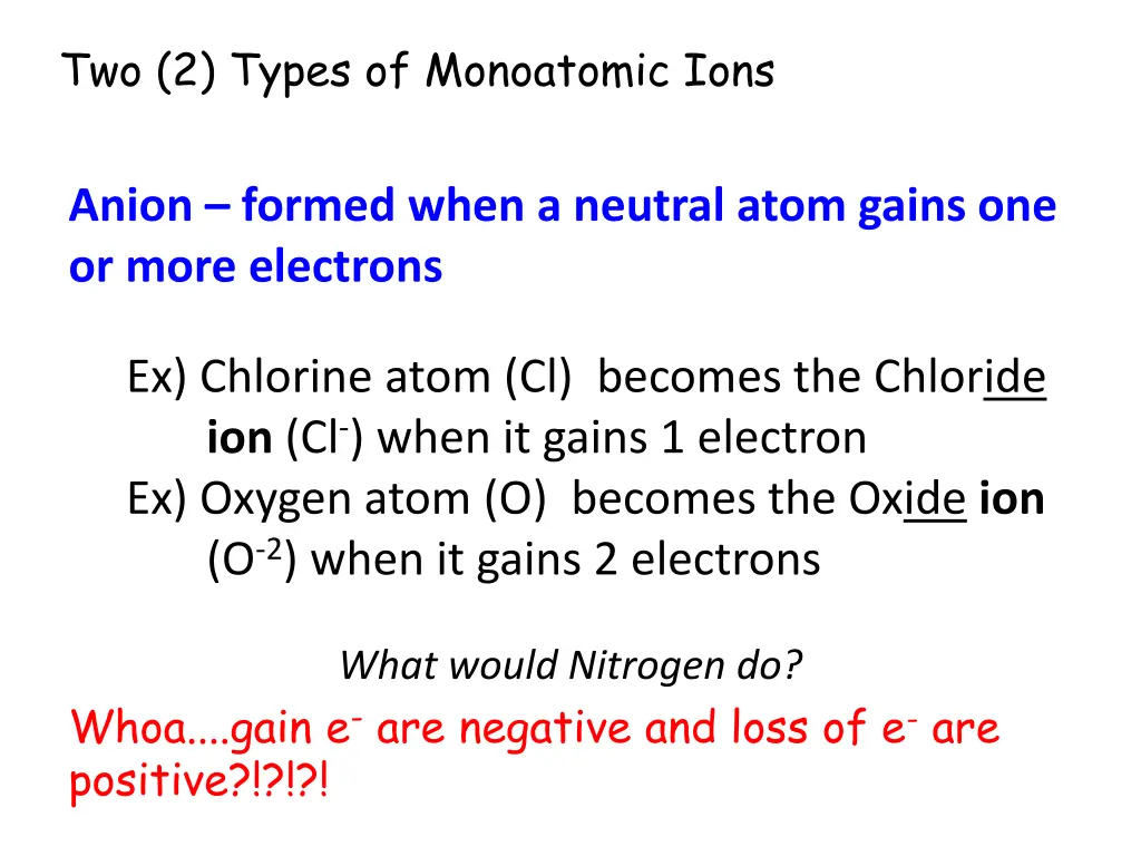 two 2 types of monoatomic ions 1