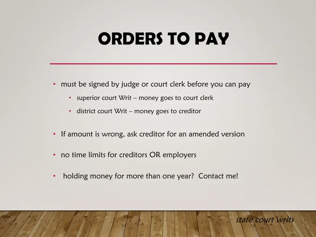 orders to pay