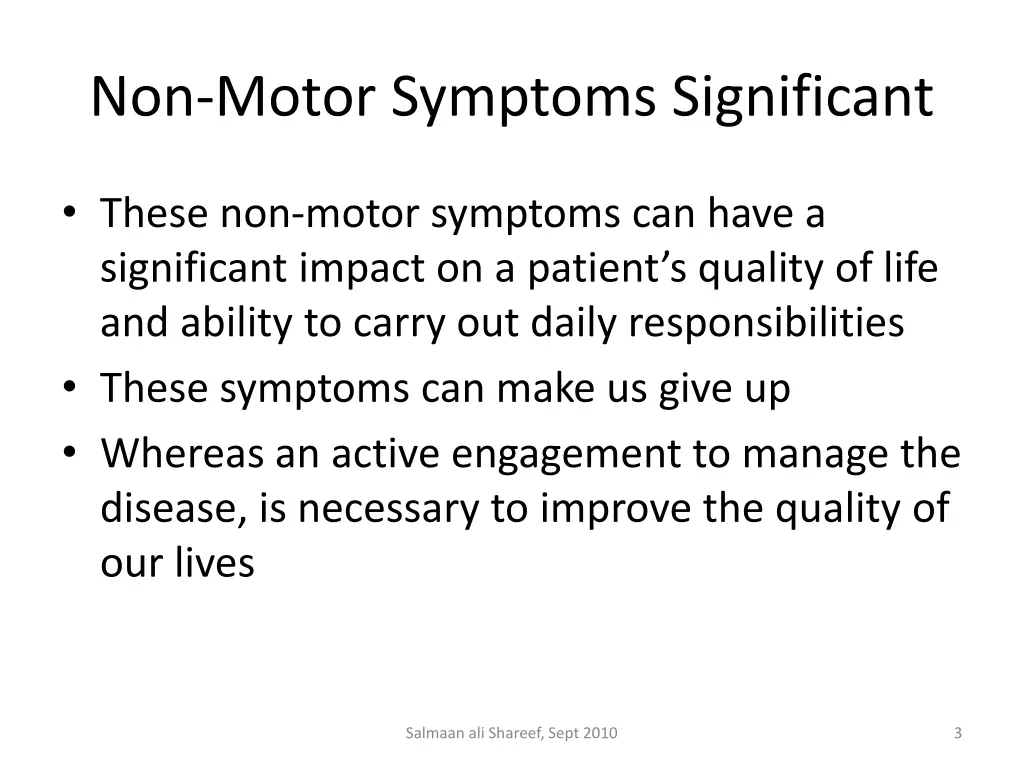 non motor symptoms significant