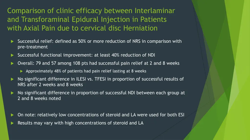 comparison of clinic efficacy between 1