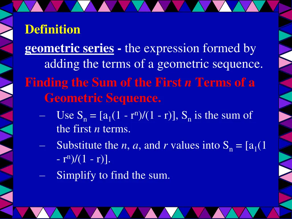 definition geometric series the expression formed