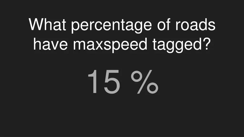 what percentage of roads have maxspeed tagged 15