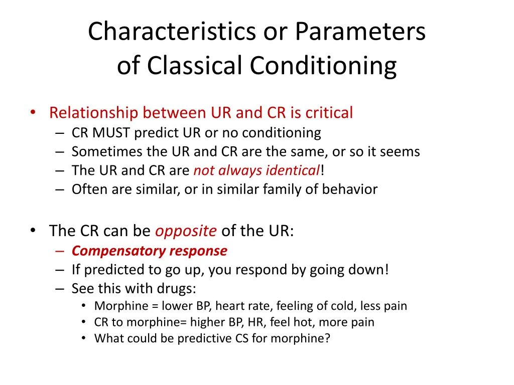 characteristics or parameters of classical