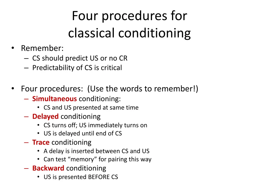 four procedures for classical conditioning