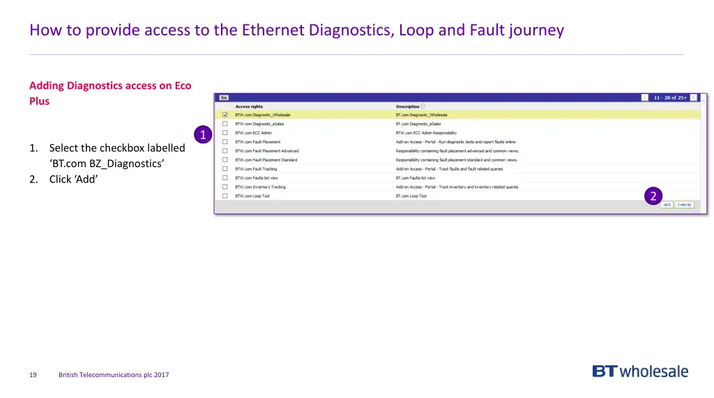how to provide access to the ethernet diagnostics 14
