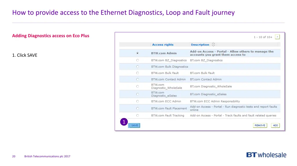 how to provide access to the ethernet diagnostics 15