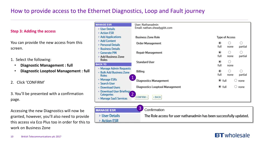 how to provide access to the ethernet diagnostics 5
