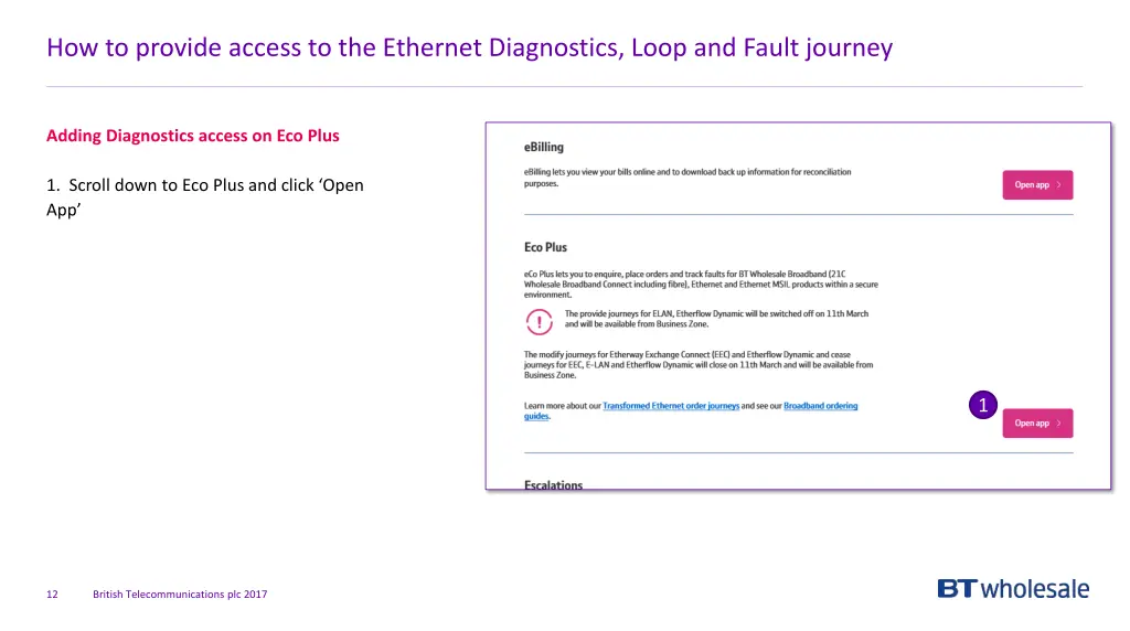 how to provide access to the ethernet diagnostics 7