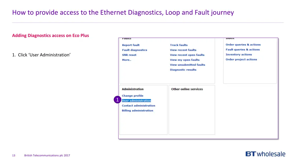 how to provide access to the ethernet diagnostics 8