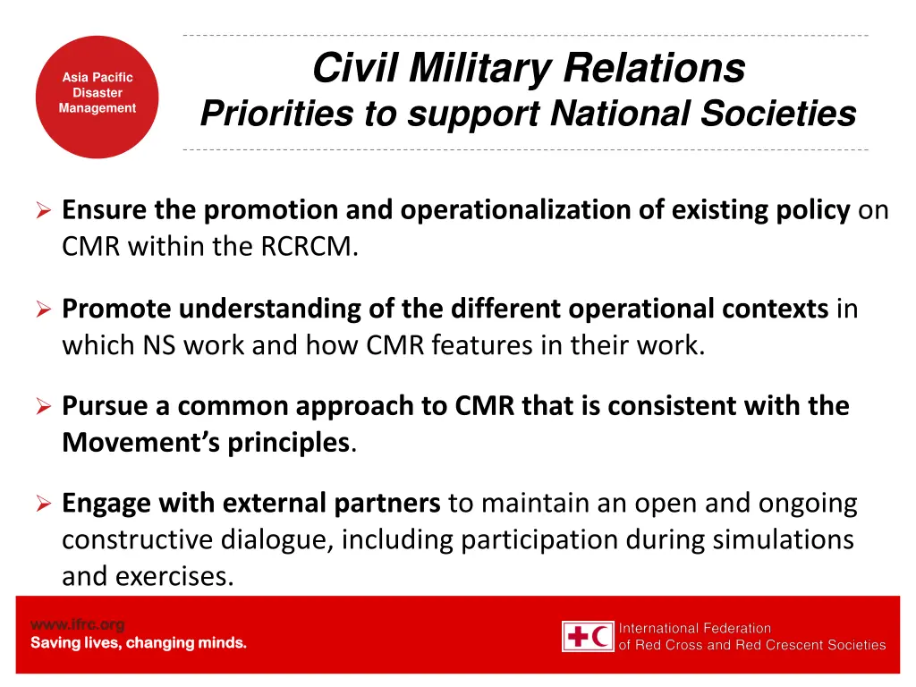 civil military relations priorities to support