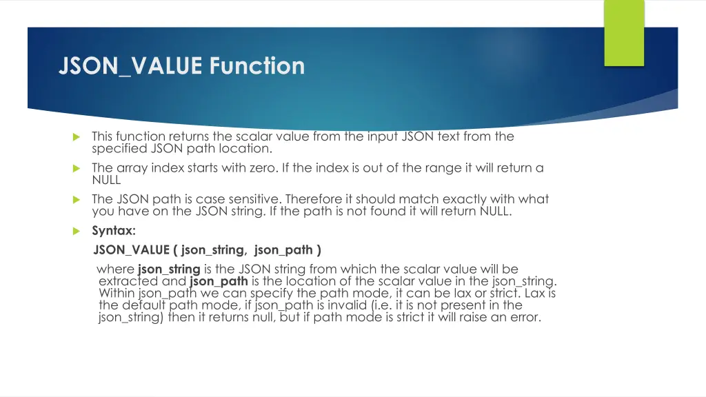 json value function