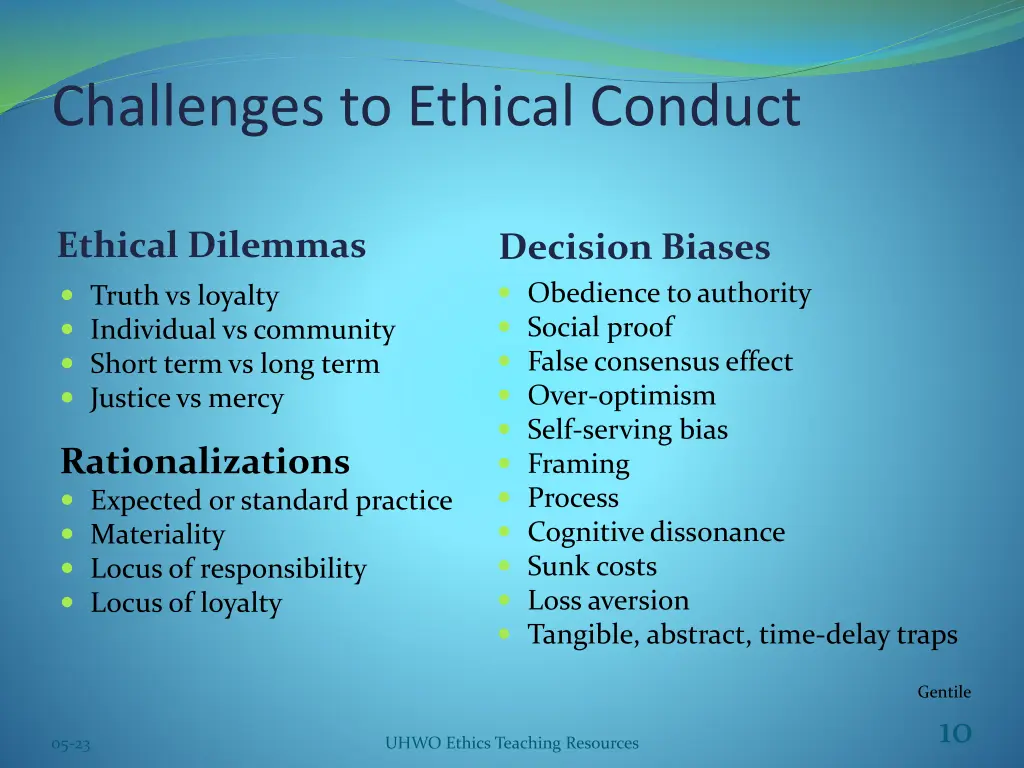 challenges to ethical conduct