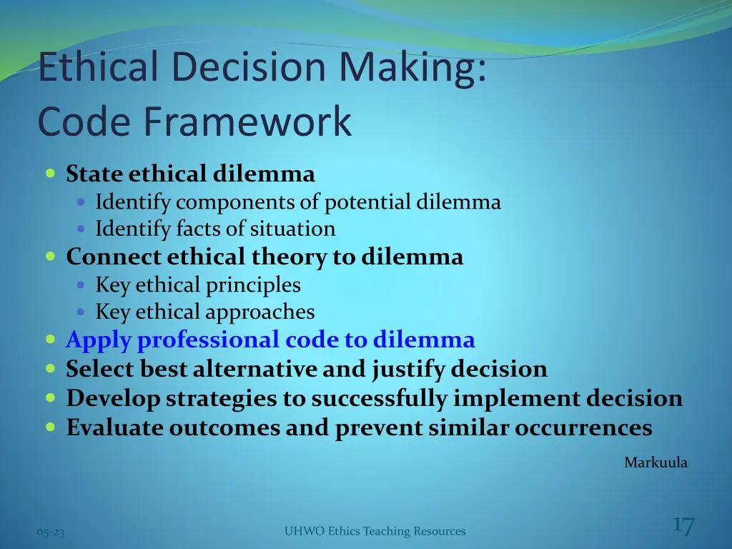 ethical decision making code framework