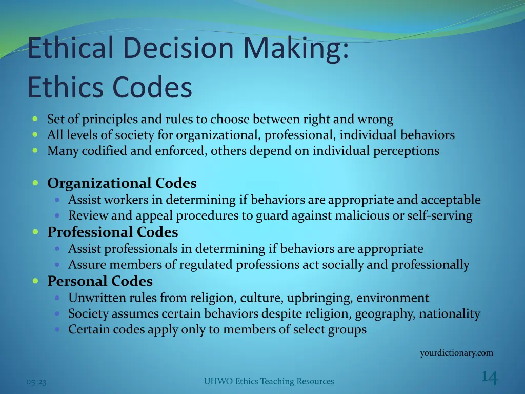 ethical decision making ethics codes