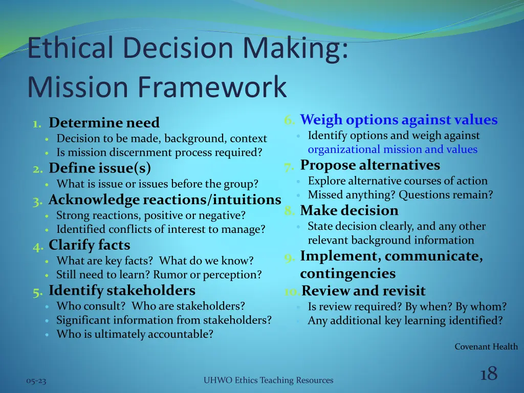 ethical decision making mission framework
